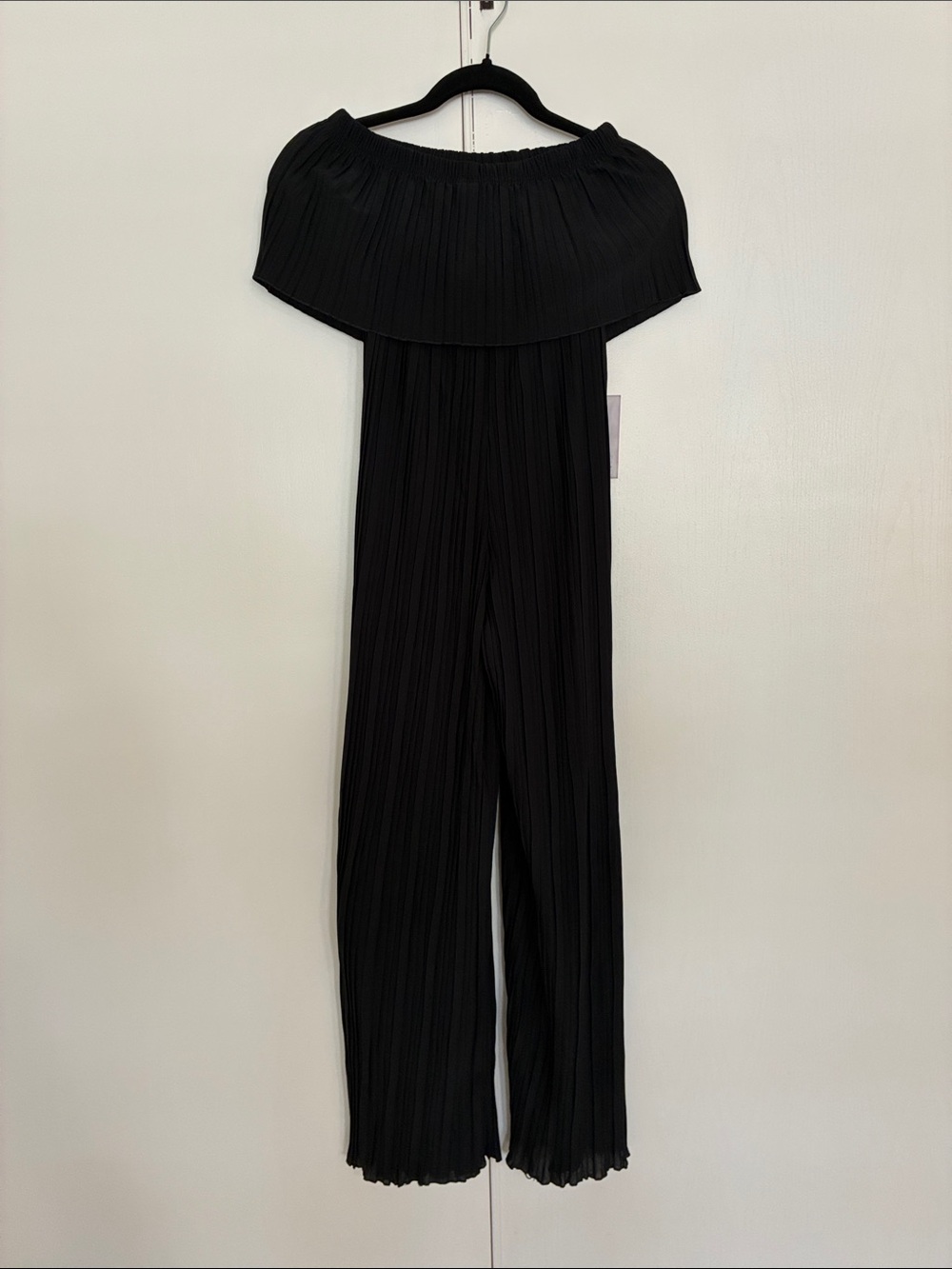 Black Off-Shoulder Pleated Jumpsuit